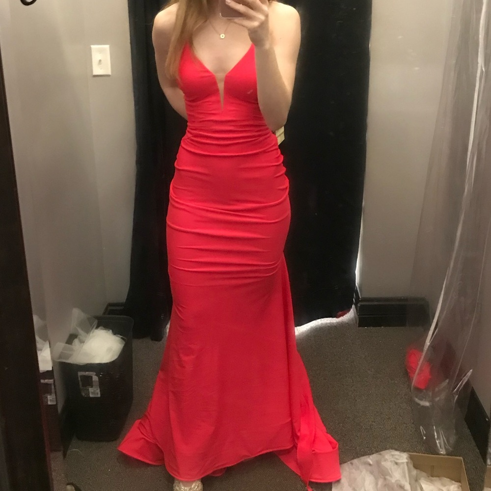 Hot coral prom dress